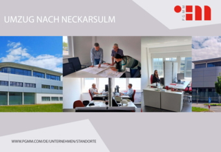 Bildercollage des neuen Büro-Standortes der Planungsgruppe M+M AG in Neckarsulm, der von Bad Friedrichshall umgezogen ist