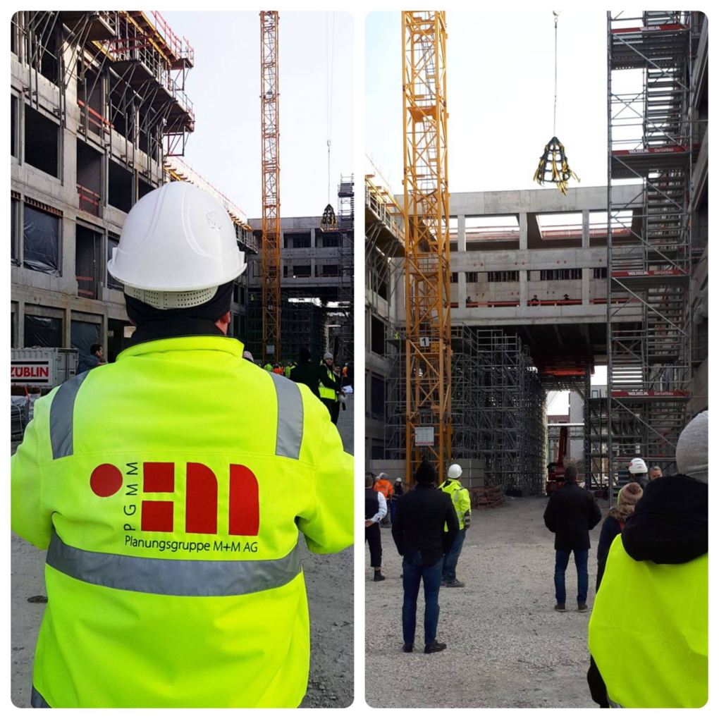 PGMM-Mitarbeiter beim Richtfest auf der Baustelle Campus Neue Weststadt in Esslingen am 13. Dezember 2022